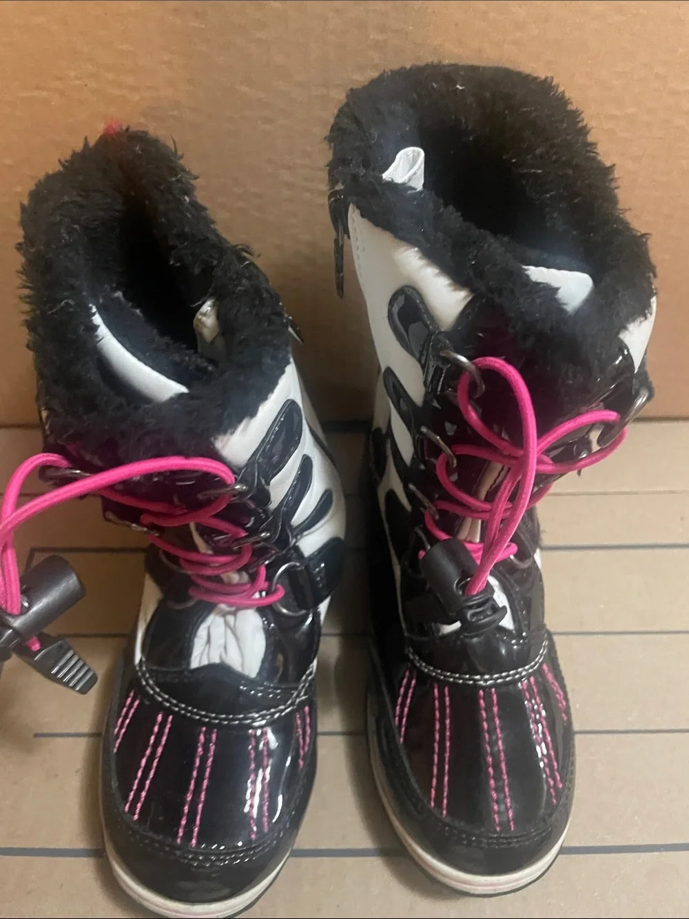 Totes Girls' White & Black Winter Snow Boots with Pink Accents